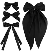 Atoden Black Hair Accessories: 4 Pcs Silky Satin Oversized Bowknot Ribbons with Long Tails and Al...