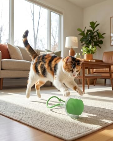 Light up pet ball: automated robot cat toy for indoor play, interactive self-moving kitty ball.