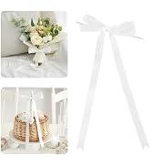 AIMUDI White Bows 5 × 10" Satin Bows for Gift Wrapping Twist Tie Bows Premade Ribbon Bows for Bou...