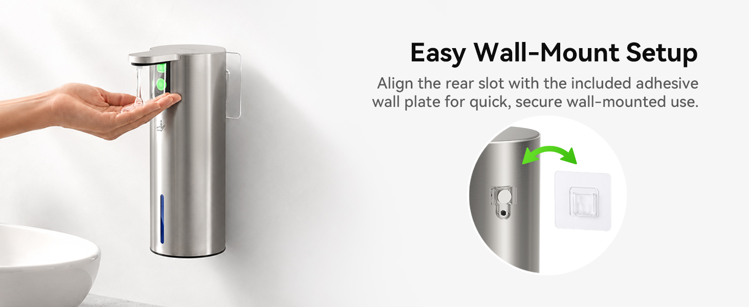Tool-free wall mount with the included adhesive plate. Quick, easy, and secure installation.