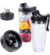 Replacement 6 Fins Female Blender Blade and 2 Cups with New handle Lids, Compatible with Ninja Au...