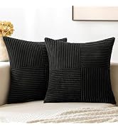 MIULEE Black Corduroy Pillow Covers Pack of 2 Boho Decorative Spliced Throw Pillow Covers Soft So...