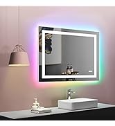 LOAAO 40"X32" LED Bathroom Mirror with Lights, Anti-Fog, Dimmable, RGB Backlit + Front Lighted, B...