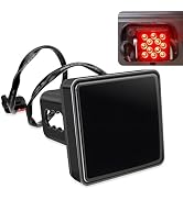 KoiLuvGo 15 LED Trailer Hitch Brake Light Cover, 2 Inch Receiver Square Red Lens Waterproof Taill...