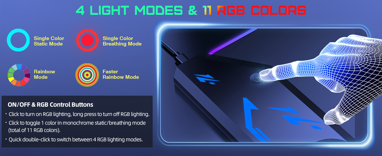 4 light modes and 11 rgb colors