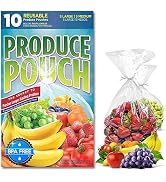 Reusable Produce Bags by Produce Pouch 10-Pack (5M, 5L) – Keeps Fruit, Vegetable Fresh Longer, Ex...