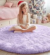 PAGISOFE Round Rugs 5Ft, Purple Area Rug, Circle Rugs for Kids Bedroom, Fluffy Shaggy Carpets, In...