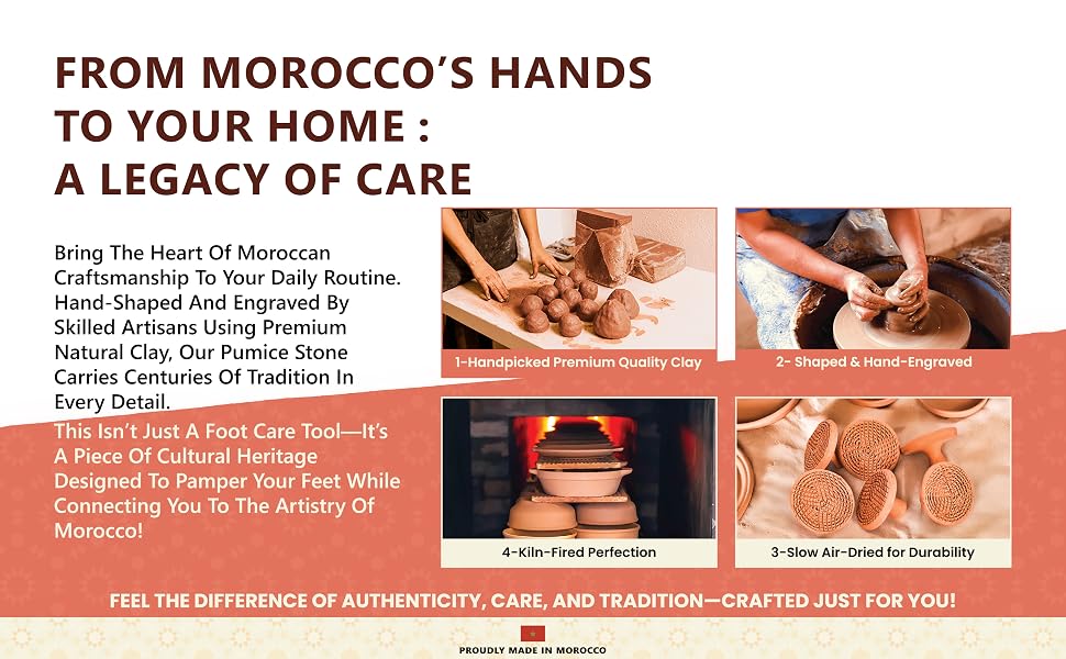 Moroccan terracotta foot scrubber, natural pumice stone for feet care and callus removal