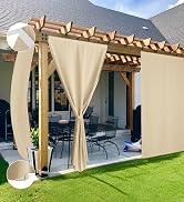 NICETOWN 2 Panels Rod-Free Outdoor Curtains for Patio Waterproof, Velcro Top & Back Tab Bottom wi...