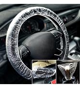 300Pcs Clear Disposable Car Protective Covers Include 100Pcs Disposable Steering Wheel Covers 100...