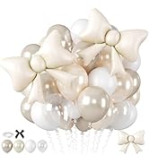 Pearl White Balloons, 35 Inch Cream Bow Balloon Foil, 12 Inch Clear Double Stuffed Ivory Sand Whi...