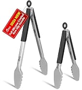 Hotec Stainless Steel Kitchen Tongs, Set of 2-9" and 12", Locking Metal Food Tongs for Cooking, S...