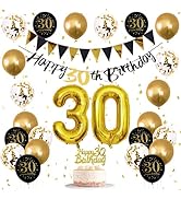 Jobkoo 30th Birthday Decorations for Him, Black Golden 30th Birthday Party Decor Men Women Happy ...