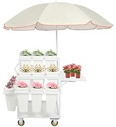 SimpMyloobe Metal Outdoor Flower Display Stand, Garden Cart Plant Stand with 18 Buckets and Paras...