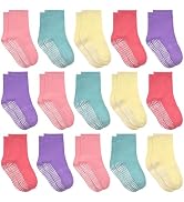 HYCLES 15 Pairs Toddler Girl Socks, Non Slip Crew Toddler Socks with Grippers for Kids Preschool ...
