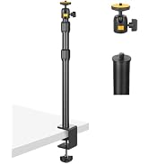 JEBUTU Camera Desk Mount Table Stand with Ball Head, Adjustable Light Stand with 1/4" Screw & C C...