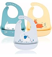 YINGJEE Baby Bibs Silicone Feeding Bibs, Baby Bibs Silicone Bibs 3pcs for Feeding and Adjustable ...