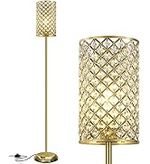 Gold Floor Lamp,Elegant Crystal Floor Lamp Modern Standing Lamp with On/Off Foot Switch,Tall Pole...