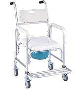 VEVOR Bedside Commode Chair with Wheels, 350 lbs Capacity, 4-in-1 Portable Toilet and Raised Toil...