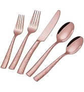 Hammered Silverware Set for 8,Ollex 40-Piece Rose Gold Flatware Cutlery Set with Stainless Steel ...