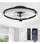 ZMISHIBO Low Profile Ceiling Fans with Lights and Remote, 20 Inch Flush Mount Ceiling Fan with Li...