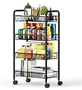 OVICAR 4 Tier Mesh Wire Rolling Cart, Kitchen Storage Organizer Utility Cart, Full Metal Basket S...