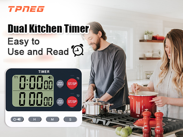 TPNEG Dual Kitchen Timer,Easy to Use and Read