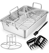 TeamFar Roasting Pan, 16" Stainless Steel Turkey Roaster Pan with Racks Set | with Cooling Rack &...