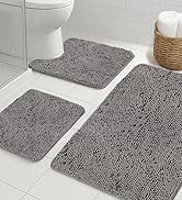 GORILLA GRIP Area Rug Sets 3 Piece, Bath Mat Set and Oval Toilet Base with Rubber Backing, Plush ...