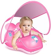 Baby Pool Float with Canopy UPF 50+ Sun Protection, Baby Float with Five Safety Protection Anti-f...