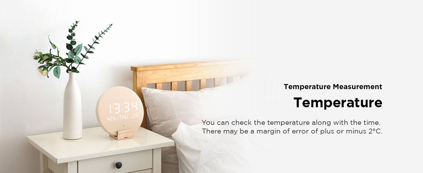 Automatic Brightness temperature wood wooden clock desk clock