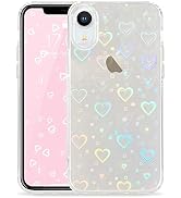 Urarssa Compatible with iPhone XR Case Cute Crystal Clear with Laser Bling Glitter Love Heart Pat...