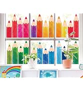 Whaline 9 Sheets Pencil Window Clings Back to School Window Stickers Double-Sided Colorful Pencil...