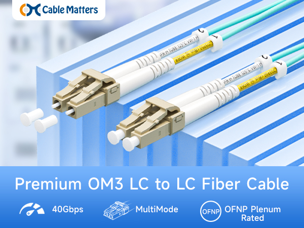 Cable Matters OM3 LC to LC fiber patch cable for 10G SFP+ network connections in data centers