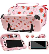 FUNDIARY Pink Carrying Case for Switch 2 with Strawberry Design, Shockproof Accessories Kit with ...