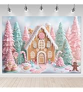 Mocsicka Pink Gingerbread Christmas Backdrop Photography Sweet Candy House Gingerbread Man Christ...
