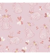 CRE8TIVE Cute Pink Rabbit Wallpaper Peel and Stick Floral Bunny Cartoon Animal Wallpaper for Nurs...