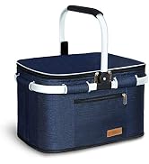 LIQING 35L Large Picnic Basket Shopping Travel Camping Grocery Bags 2 Layers of Internal Pockets ...