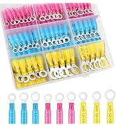 Tanbupu 125Pcs Heat Shrink Ring Wire Connectors,#10,1/4",5/16",3/8"(3 Colors/4 Sizes)12-10 16-14 ...