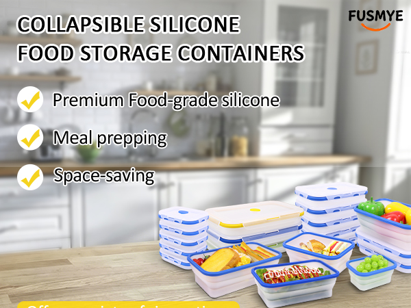Translucent Collapsible Silicone Food Storage Containers with Lids