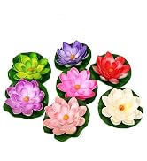 Cauaoa 4Pcs Artificial Flowers Water Lily Foam Lotus Flower Pond Decor for Pond Patio Garden Pool...