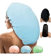 Sheomern 3 Pcs 15" Super Jumbo Shower Cap, Reusable Dual Waterproof Shower Cap for Women, Extra L...
