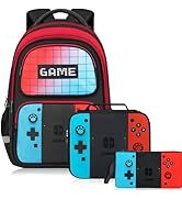 School Backpack For Boys - 3pcs Gamer Boys Backpack With Lunch Box And Pencil Case For Kids Child...