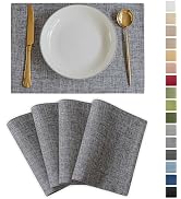 Demetex Grey Placemats Set of 4 Farmhouse Heat Resistant Linen Table Place Mats Washable Cloth Pl...