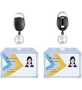Teskyer 2 Pack Heavy Duty Retractable Badge Holders with Carabiner Reel Clip and Extra Thick Clea...