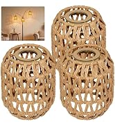 LUCORUSC 3 Pack Rattan Lamp Shades Boho Hanging Light Lamp Shades, Woven LampShades for Floor Lam...
