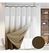 Ombre Linen Textured Shower Curtain with Snap-in Fabric Liner Set, 12 Hooks Included - Hotel Styl...