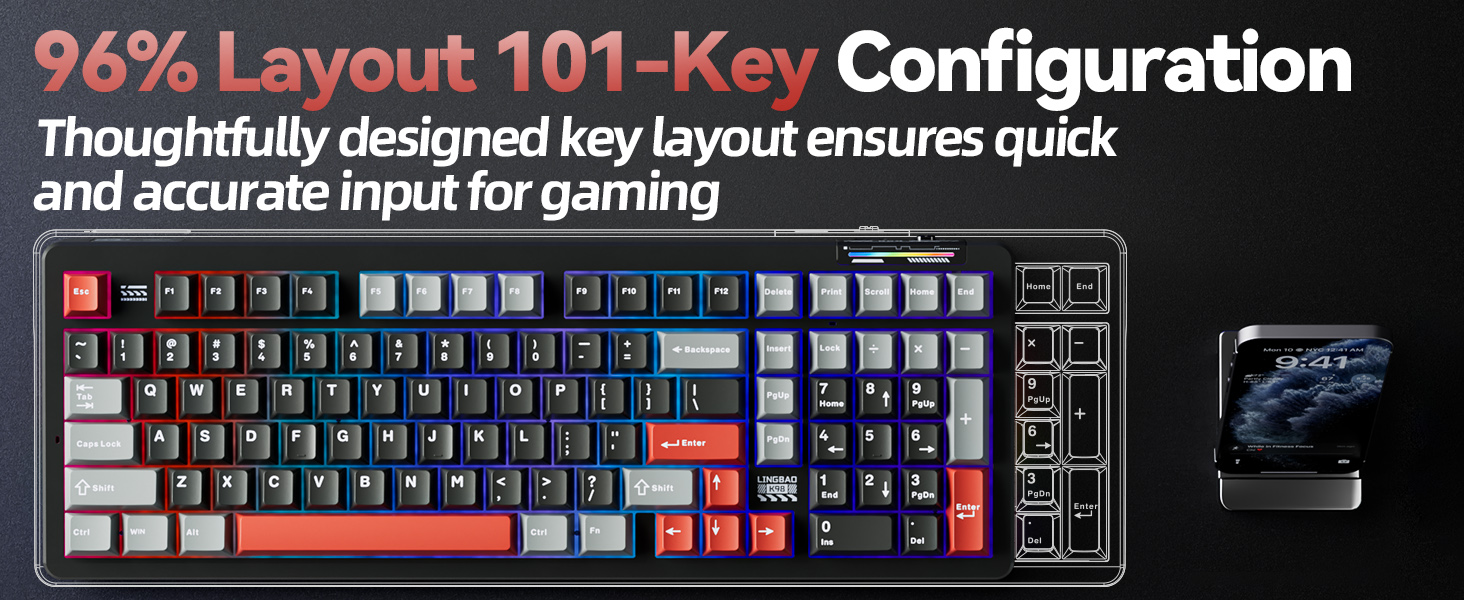 96% keyboard rgb backlit mechanical keyboard gaming light up computer keyboards with number pad