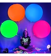 Mega-L Glow in the Dark Party Supplies,4 pcs 32 inch Round Neon Balloons | Glow Balloons for Glow...