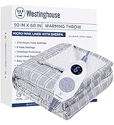 Westinghouse Electric Blanket Heated Throw Blanket, Plaid Sherpa Heating Blanket, 6 Heat Settings...